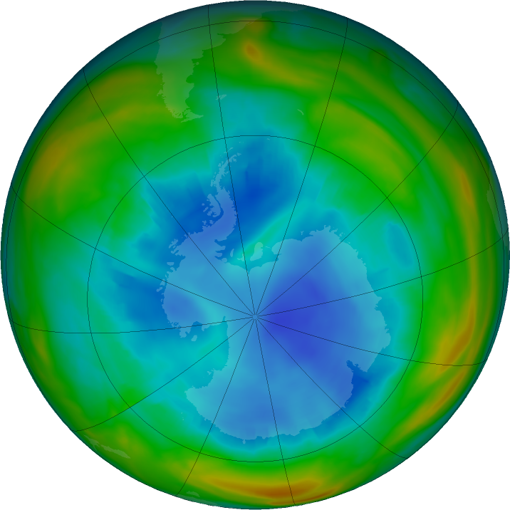 Antarctic ozone map for 09 August 2018